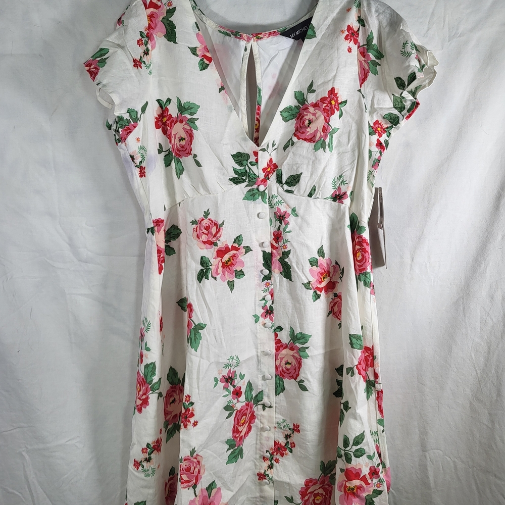 My Michelle Floral Linen Blend Womens Size Medium Nwt Dress